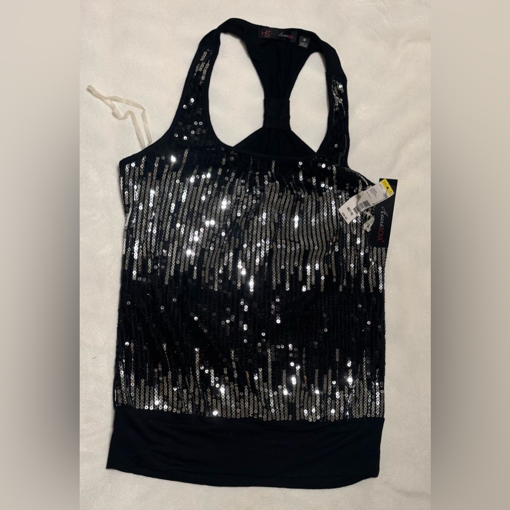 Black Sequin Racerback Tank Top